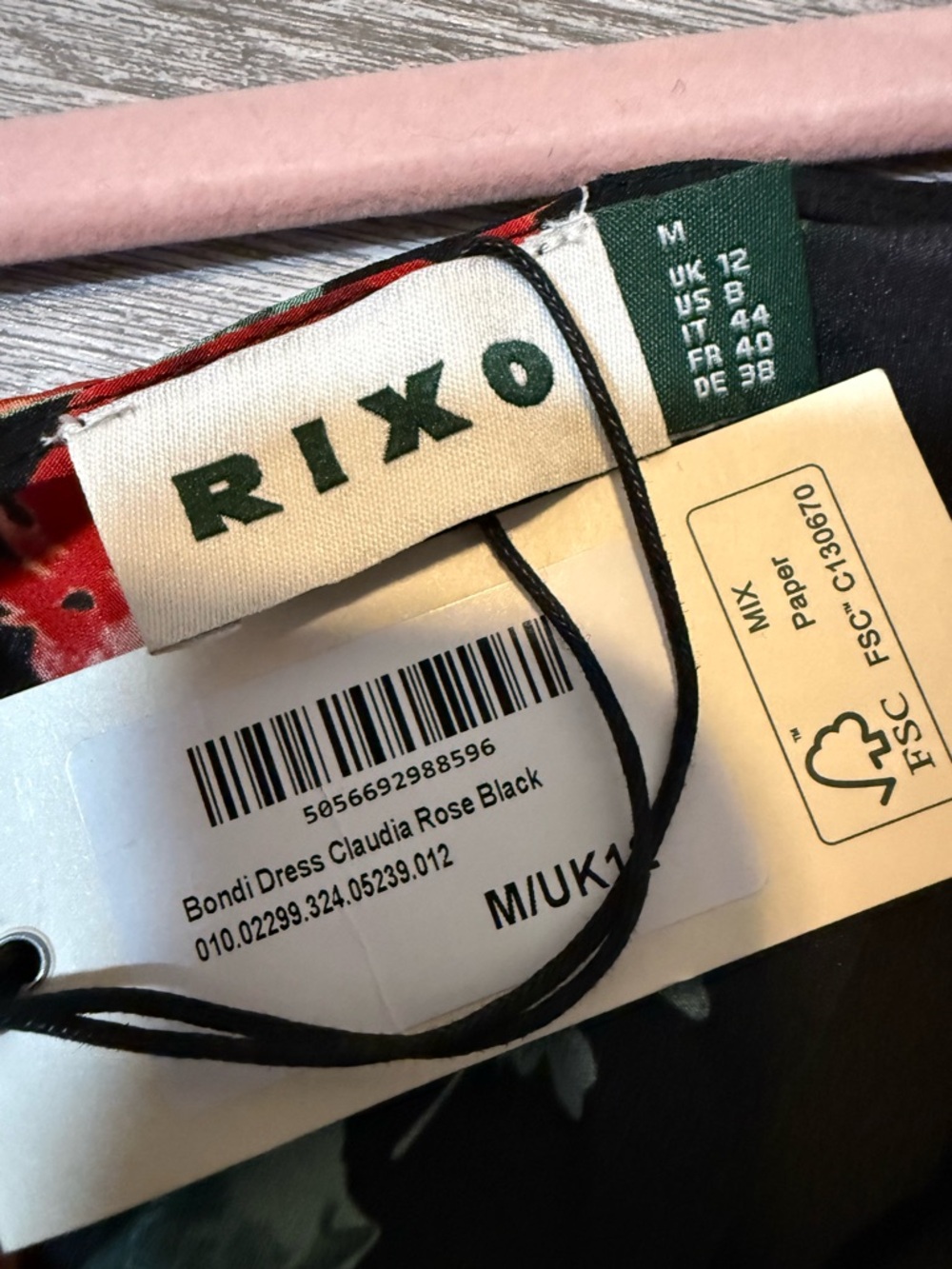RIXO Bondi Silk Midi Dress Black Red Rose Floral Cottagecore Romantic Date M - Picture 9 of 9